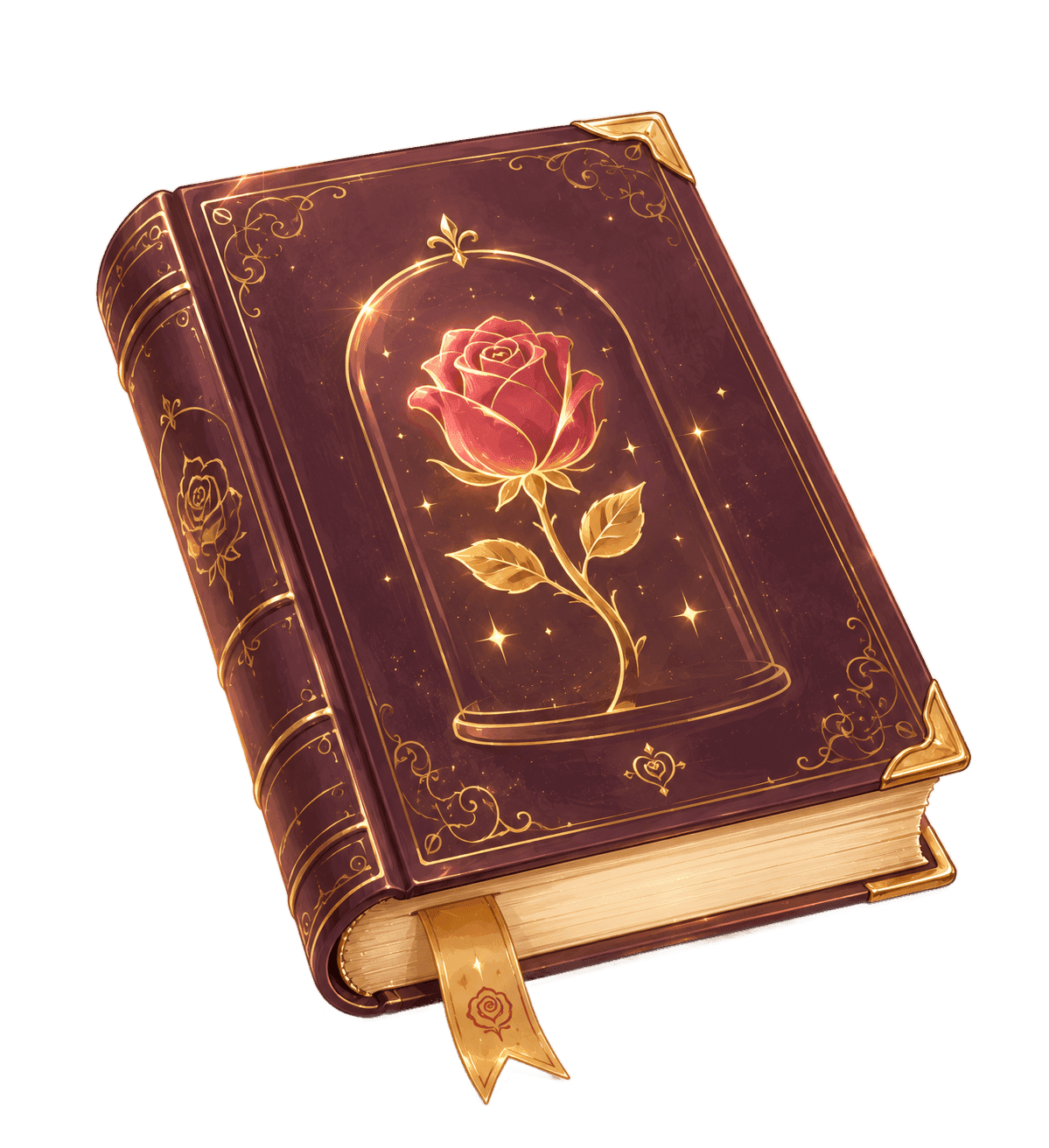 Livre enchanté à la rose dorée illustré